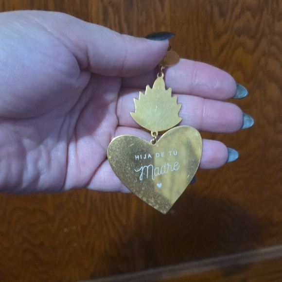 Stylish Gold Heart Statement Earrings - Picture 3 of 4